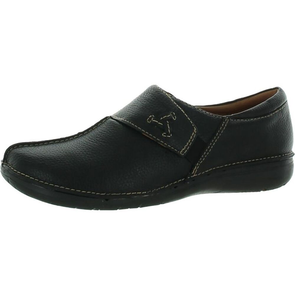 Clarks Womens Un Loop Ave Black Pebbled Leather Slip-On Shoes Shoes NWT